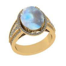 5.95 Ctw I2/I3 Rainbow Moonstone And Diamond 10K Yellow Gold Engagement Ring( ALL DIAMOND ARE LAB GR