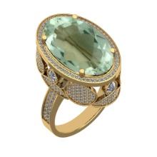 18.52 Ctw VS/SI1 Green Amethyst and Diamond 14K Yellow Gold Engagement Ring (ALL DIAMOND ARE LAB GRO