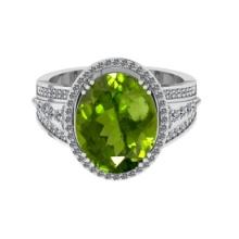 5.60 Ctw VS/SI1 Peridot And Diamond 14K White Gold Engagement Ring( ALL DIAMOND ARE LAB GROWN )