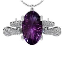 21.57 Ctw VS/SI1 Amethyst and Diamond 14k White Gold Pendant Necklace(ALL DAMONDS ARE LAB GROWN)