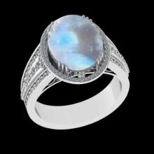 5.95 Ctw VS/SI1 Rainbow Moonstone And Diamond 14K White Gold Engagement Ring( ALL DIAMOND ARE LAB GR