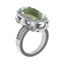 16.68 Ctw VS/SI1 Green Amethyst and Diamond 14K White Gold Engagement Ring (ALL DIAMOND ARE LAB GROW