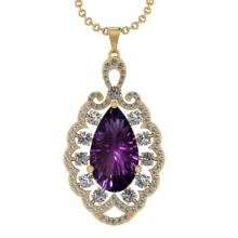 26.32 Ctw VS/SI1 Amethyst and Diamond 14k Yellow Gold Pendant Necklace(ALL DAMONDS ARE LAB GROWN)