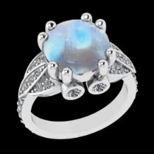 7.18 Ctw VS/SI1 Rainbow Moonstone And Diamond 14K White Gold Engagement Ring( ALL DIAMOND ARE LAB GR