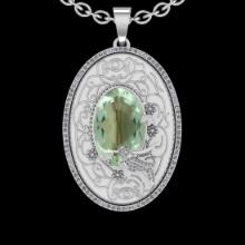 15.54 Ctw VS/SI1 Green Amethyst And Diamond 14k White Gold Pendant Neklace( ALL DIAMOND ARE LAB GROW