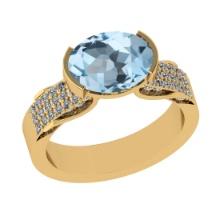 2.98 Ctw VS/SI1 Blue Topaz And Diamond 14K Yellow Gold Engagement Ring( ALL DIAMOND ARE LAB GROWN )