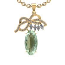 16.99 Ctw I2/I3 Green Amethyst And Diamond 10K Yellow Gold Necklace(ALL DIAMOND ARE LAB GROWN )