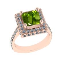 3.21 Ctw VS/SI1 Peridot And Diamond 14K Rose Gold Engagement Ring( ALL DIAMOND ARE LAB GROWN )