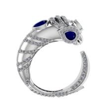 1.82 Ctw VS/SI1 Blue Sapphire and Diamond 14K White Gold Engagement Ring ALL DIAMOND ARE LAB GROWN )