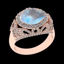 6.39 Ctw VS/SI1 Rainbow Moonstone And Diamond 14K Rose Gold Engagement Ring( ALL DIAMOND ARE LAB GRO