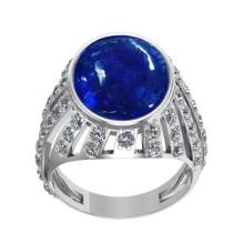 18.46 Ctw VS/SI1 Tanzanite and Diamond 14k White Gold Engagement Ring(ALL DAMONDS ARE LAB GROWN)