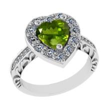 2.52 Ctw VS/SI1 Peridot And Diamond 14K White Gold Engagement Ring( ALL DIAMOND ARE LAB GROWN )