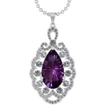 26.32 Ctw VS/SI1 Amethyst and Diamond 14k White Gold Pendant Necklace(ALL DAMONDS ARE LAB GROWN)