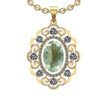 20.23 Ctw I2/I3 Green Amethyst And Diamond 10K Yellow Gold Necklace(ALL DIAMOND ARE LAB GROWN )