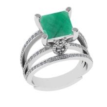 2.70 Ctw VS/SI1 Emerald And Diamond 14k White Gold Engagement Ring (ALL DIAMOND ARE LAB GROWN)