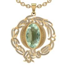 22.03 Ctw I2/I3 Green Amethyst And Diamond 10K Yellow Gold Necklace(ALL DIAMOND ARE LAB GROWN )