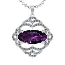 30.43 Ctw VS/SI1 Amethyst and Diamond 14k White Gold Pendant Necklace(ALL DAMONDS ARE LAB GROWN)