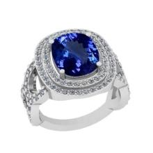 5.90 Ctw VS/SI1 Tanzanite And Diamond 18k White Gold Cocktail Ring