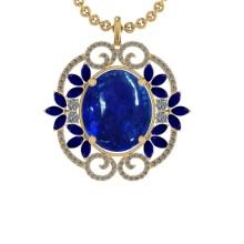 40.84 Ctw VS/SI1 Tanzanite,Blue Sapphire and Diamond 14K Yellow Gold Pendant