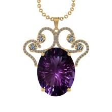 67.06 Ctw VS/SI1 Amethyst and Diamond 14K Yellow Gold Pendant (ALL DIAMOND ARE LAB GROWN )