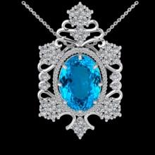 27.86 Ctw VS/SI1 Blue Topaz and Diamond 14K White Gold Pendant (ALL DAMONDS ARE LAB GROWN)