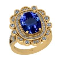 6.71 Ctw VS/SI1 Tanzanite And Diamond 18k Yellow Gold Cocktail Ring