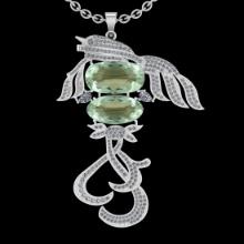 35.56 Ctw VS/SI1 Green Amethyst And Diamond 14k White Gold Pendant Neklace( ALL DIAMOND ARE LAB GROW