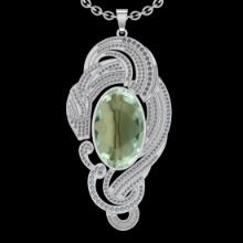 60.60 Ctw VS/SI1 Green Amethyst And Diamond 14k White Gold Pendant Neklace( ALL DIAMOND ARE LAB GROW