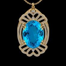 24.42 Ctw VS/SI1 Blue Topaz and Diamond 14K Yellow Gold Pendant (ALL DAMONDS ARE LAB GROWN)