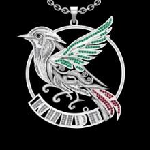 1.90 Ctw VS/SI1 Ruby,Emerlad and Diamond Style 14K White Gold Birds Pendant (ALL DIAMONDS ARE LAB GR