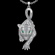 3.80 Ctw VS/SI1 Diamond Prong Set 18K White Gold Animal theme Lion Necklace (ALL DIAMOND ARE LAB GRO