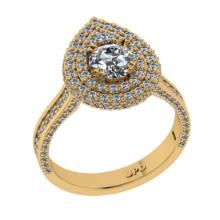 1.76 Ctw VS/SI1 Diamond 10K Yellow Gold Engagement Halo Ring(ALL DAMONDS ARE LAB GROWN)