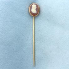 Vintage Hand Carved Cameo Stick Pin In 14k Yellow Gold