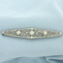 Vintage Filigree Diamond Pin In 14k White Gold