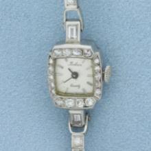 Vintage Womans Belaire Diamond Watch In 14k White Gold