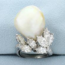 Custom Designed Baroque Pearl And Diamond Statement Ring In Platinum