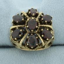 Garnet Cluster Victorian Revival Ring In 14k Yellow Gold