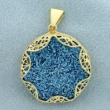 Blue Druzy Quartz Disc Pendant In 14k Yellow Gold