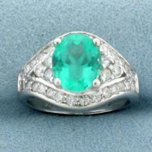 2ct Emerald And Diamond Ring In 14k White Gold