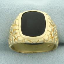 Mens Onyx Nugget Ring In 14k Yellow Gold