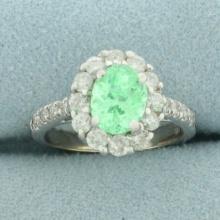 Mint Green Tourmaline And Diamond Halo Ring In 14k White Gold