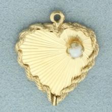 Inscribable Cultured Pearl Heart Charm In 14k Yellow Gold