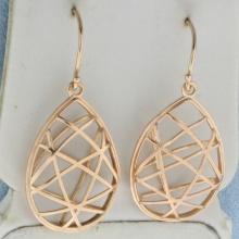 Wire Cage Teardrop Dangle Earrings In 14k Rose Gold