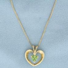 Heart Peridot Necklace In 14k Yellow Gold