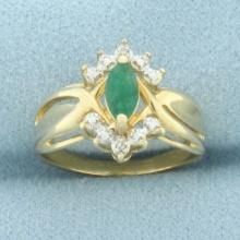 Emerald And Diamond Ring In 14k Yellow Gold