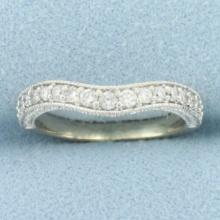 Curved Diamond Wedding Band Ring In 14k White Gold