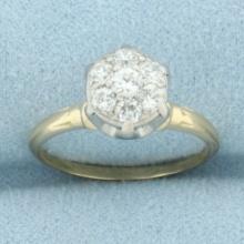 Antique Pave Set Diamond Engagement Ring In 14k Yellow Gold