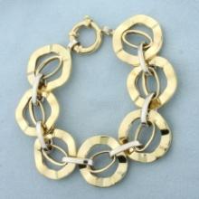 Large Cable Circle Link Bracelet In 14k Yellow And White Gold