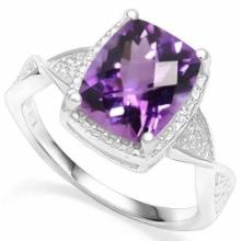 Amethyst And Diamond Ring In Sterling Silver