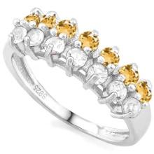 Yellow And White Sapphire Double Row Ring In Sterling Silver